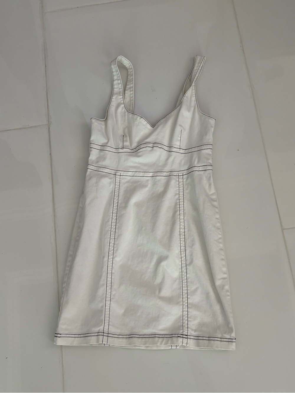 White V-Neck Seam-Detail Mini Dress